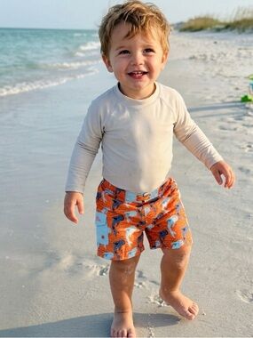 UV Skinz Toddler Orange Shark Print Swim Shorts - Quick-Dry 50+ UPF Size 2T